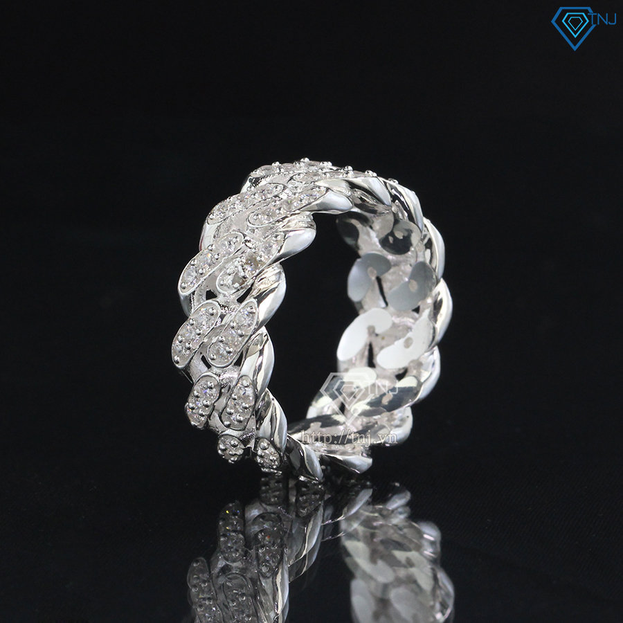 Nhẫn Xích Bạc Đính Đá Luxury Chain Ring – Phụ Kiện Hiphop Streetwear Cá Tính Dành Cho Giới Trẻ